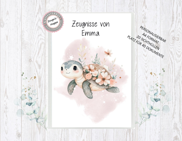 zauberhafte Zeugnismappe Sammelmappe Schildkröte Name personalisiert  Einschulung Schulkind Zeugnisse Lüttentüddel®
